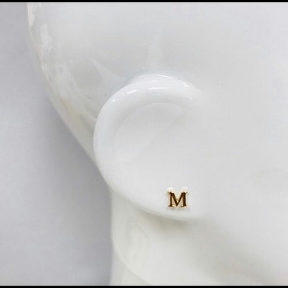 Petite 1/4” Initial Post Earrings Rhodium or 14KGP - Picture 3 of 8